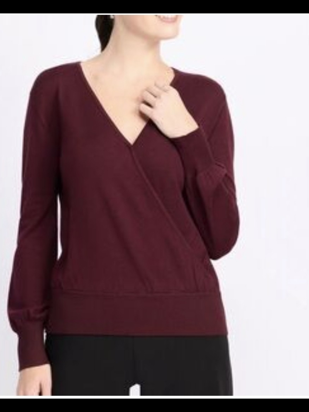 Montgomery Post brand burgundy surplice sweater in size medium with new tags att
